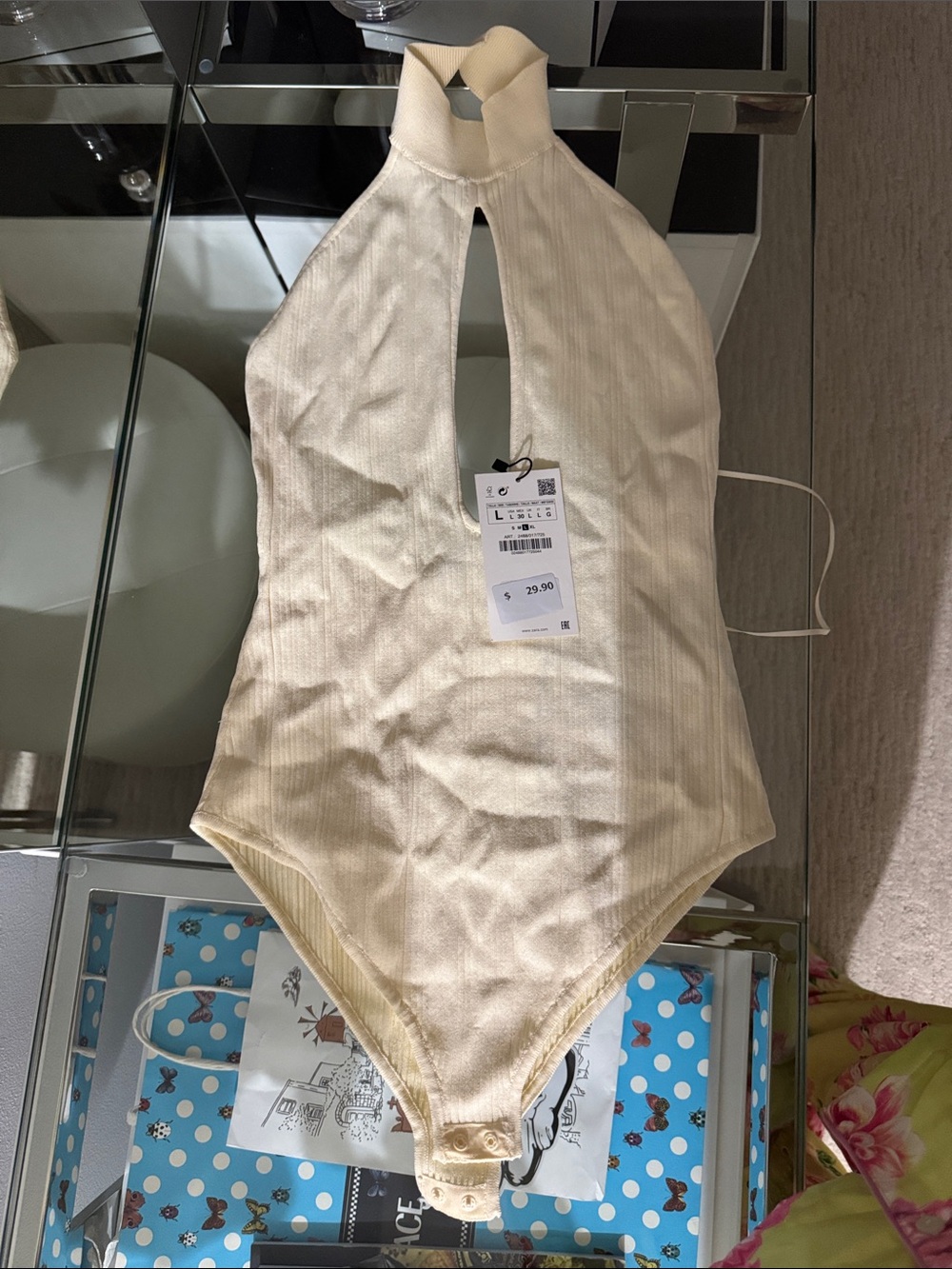 Zara Cream bodysuit Ribbed  One-Piece